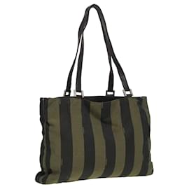 Fendi-FENDI Pecan Canvas Tote Bag Khaki Black Auth yk13559-Black,Khaki