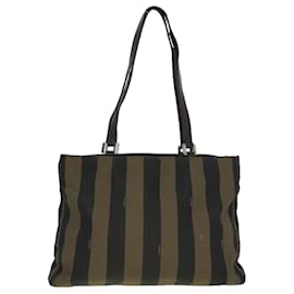 Fendi-FENDI Pecan Canvas Tote Bag Khaki Black Auth yk13559-Black,Khaki