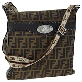 Fendi-FENDI Zucca Canvas Shoulder Bag Black Brown Auth am6285-Brown,Black