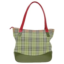 Autre Marque-Burberrys Nova Check Tote Bag Canvas Leather Beige Gold Red Auth bs18585-Red,Beige,Golden