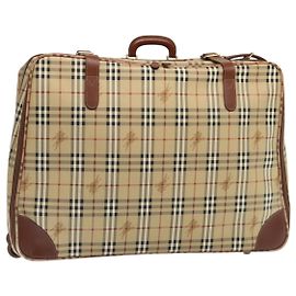 BURBERRY Nova Check suitcase PVC Leather Beige Gold Auth 92822 Beige Golden