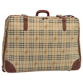 Burberry-BURBERRY Nova Check suitcase PVC Leather Beige Gold Auth 92822-Beige,Golden