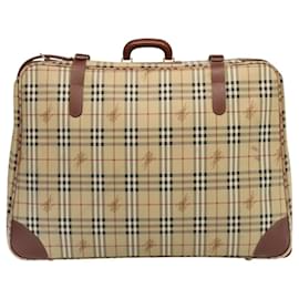 Burberry-BURBERRY Nova Check suitcase PVC Leather Beige Gold Auth 92822-Beige,Golden