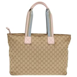 Gucci-GUCCI GG Canvas Tote Bag Beige 155524 Auth 93858-Beige