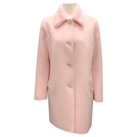 Abrigo de cachemira con cuello de piel de visón rosa claro de Dennis Basso Rosa
