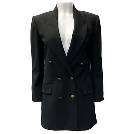 Frame Denim Schwarze schmal geschnittene Doppelreiher-Jacke Frame Schwarz