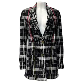 Autre Marque-St. John Black Caviar Multi Plaid Wool Knit Blazer-Black