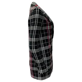 Autre Marque-St. John Black Caviar Multi Plaid Wool Knit Blazer-Black