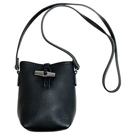 Borsa a tracolla Le Roseau in pelle nera extra piccola Longchamp Nero