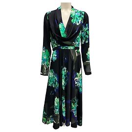 Robe midi imprimée florale multicolore Prabal Gurung noire / bleue / verte Multicolore