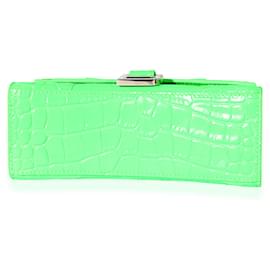 Balenciaga-Balenciaga Fluo Green Shiny Calfskin Crocodile Embossed XS Hourglass Top Handle-Green