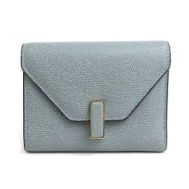 Valextra Blue Leather Tri-fold Wallet Blue