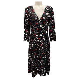 Marc Jacobs Black Multi Printed Silk Wrap Dress Black