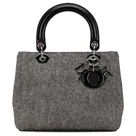 Dior-Gray Dior Medium Tweed Lady Dior Satchel-Other