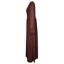 Michael Kors- Michael Kors Floral Print Maxi V-Neck Long Sleeve Dress in Red Polyester-Other