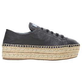 Espadrilhas de plataforma de juta dupla com aba de assinatura em couro Prada Preto