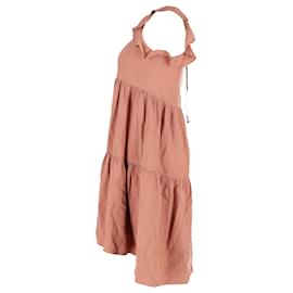 Ulla Johnson- Ulla Johnson Sienna Ruffle Tiered Mini Dress in Peach Tencel-Brown,Red