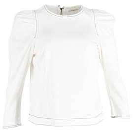 Ulla Johnson- Ulla Johnson Crewneck Puffed Long Sleeve Bouse in White Cotton-White