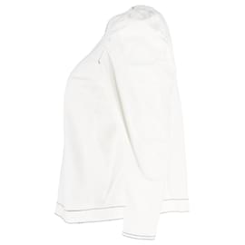 Ulla Johnson- Ulla Johnson Crewneck Puffed Long Sleeve Bouse in White Cotton-White