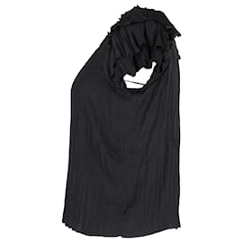 Ulla Johnson-Ulla Johnson Pleated Ruffled Short Sleeve Blouse in Black Polyester-Black