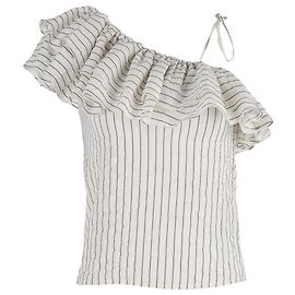 Blusa a righe con volant Ganni Wilkie in cotone e seta bianca Multicolore