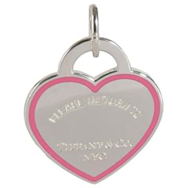 Tiffany & Co-Tiffany & Co. Return To Tiffany Heart Charm With Pink Enamel in Sterling Silver-Silvery,Metallic