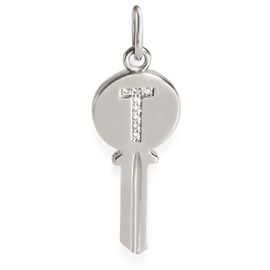 Tiffany & Co Mini Diamond Key Charm in 18k White Gold 0.04 CTW Silvery Metallic