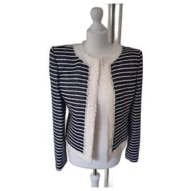 Chaqueta corta Balmain de tweed de algodón blanco a rayas Blanco