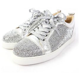 Christian Louboutin Louis Junior Strass Sneakers Silver 37.5 Silvery