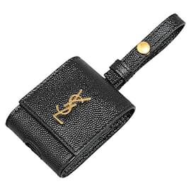 Yves Saint Laurent Étui en cuir AirPods YSL Logo Noir Or Noir