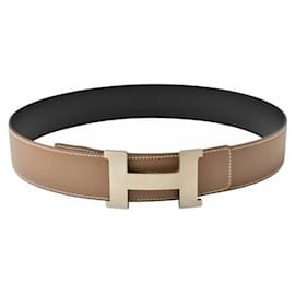 Hermès-Hermes Constance H Buckle Leather Belt Brown/Black-Brown