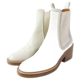 Chloé Chloe Mallo Leather Ankle Boots Ivory 38 Cream