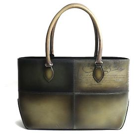 Berluti Mini Caligraphy Script Leather Tote Bag Green