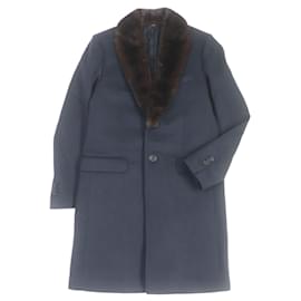 Fendi-Manteau Chester en laine, cachemire et fourrure de vison Fendi bleu marine-Bleu Marine