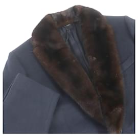 Fendi-Manteau Chester en laine, cachemire et fourrure de vison Fendi bleu marine-Bleu Marine