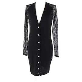 Versace-Versace Wool Silk Medusa Gold Button Lace Cardigan-Black