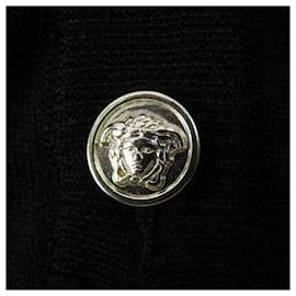 Versace-Versace Wool Silk Medusa Gold Button Lace Cardigan-Black