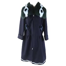 Fendi-Manteau en laine cachemire avec col en fourrure de renard FENDI bleu marine 42-Bleu Marine