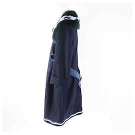Fendi-Manteau en laine cachemire avec col en fourrure de renard FENDI bleu marine 42-Bleu Marine