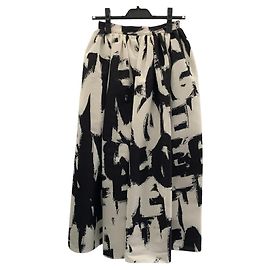 Gonna lunga in poliestere nera e bianca Alexander McQueen Altro