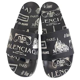 Balenciaga-Balenciaga Black White Rubber Sandals Slides-Other