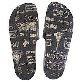 Balenciaga-Balenciaga Black White Rubber Sandals Slides-Other