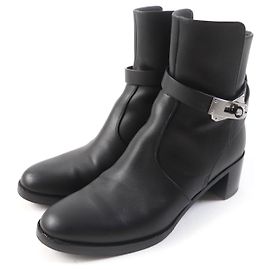 Hermès Botas de couro com fivela Hermes Kelly pretas 36 Preto