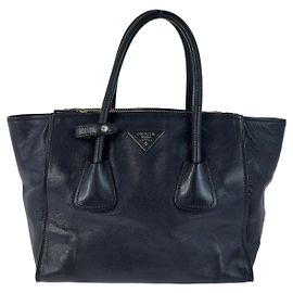 Bolsa tote de couro com logo triangular Prada Azul