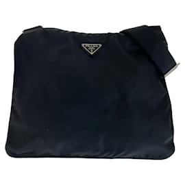 Prada-Prada Nylon Tessuto Logo Plate Shoulder Bag-Black