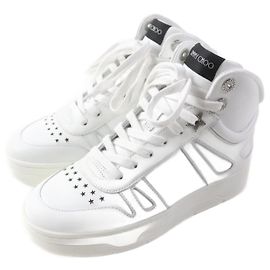 Jimmy Choo Hawaii Hi Top Leather Sneakers White
