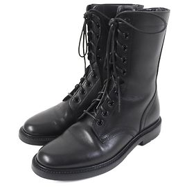 Céline Botas de couro com zíper lateral e cadarço Celine RA01 Preto