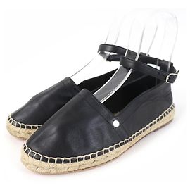 Hermès Hermes Leather Espadrilles Ankle Strap Black Black