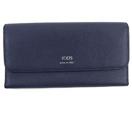 Tod's Logo Tri-fold Leather Long Wallet Navy Blue