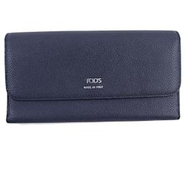 Tod's-Tod's Logo Tri-fold Leather Long Wallet Navy-Blue